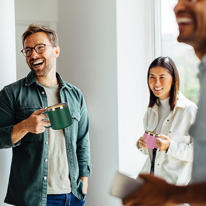 VEGOND 14 oz Insulated Coffee Mug with Handle, Stainless Steel Travel Coffee Mug with Lid, Double Wall Vacuum Metal Coffee Cup, Coffee Tumbler Powder Coated, Dark Green 1 Pack