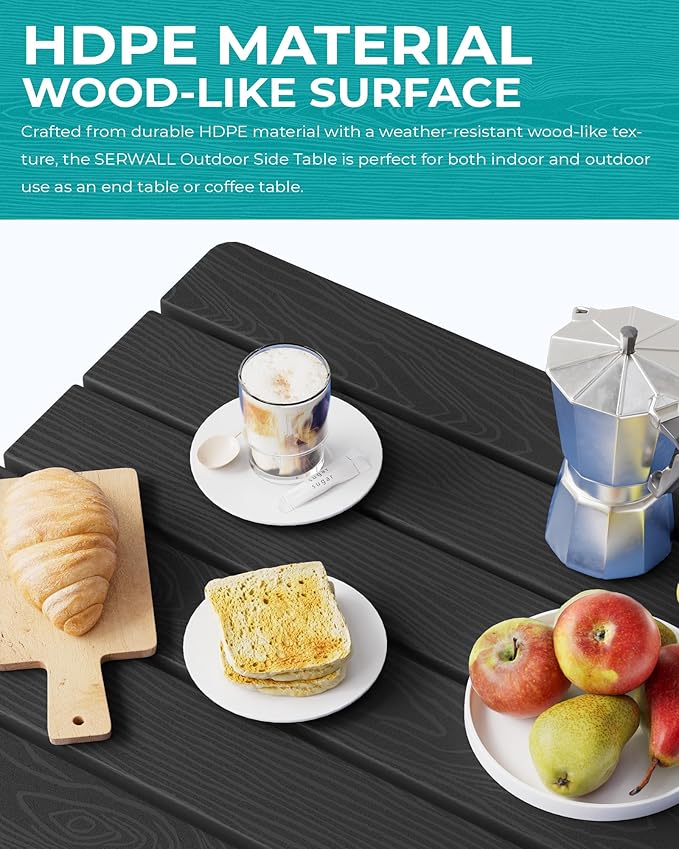 SERWALL Folding Outdoor Side Table Set of 4, Small Adirondack Side Table, Black