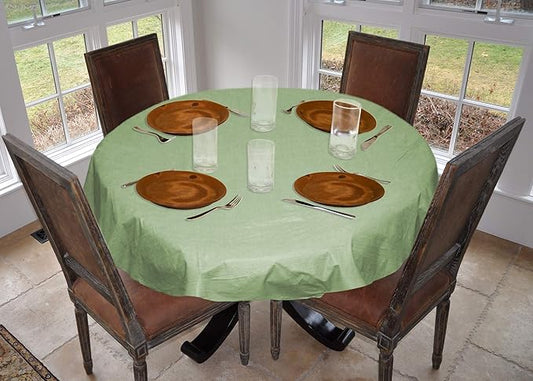 LAMINET Stitched Edge Drop Tablecloth - Basketweave (Green) - Large Round - Fits Tables up to 70 Diameter