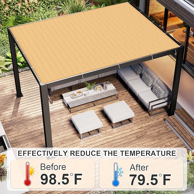 Cool Area Sun Shade Cloth with Grommets 14×16 FT Shade Panel Shade Tarp Screen Fabic for Outdoor Patio Pergola Cover Deck Garden, Sand (Customized)