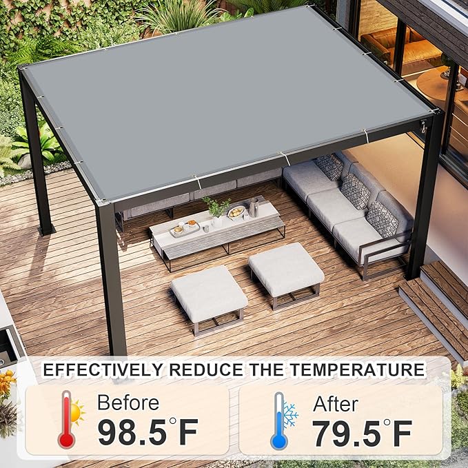 Cool Area Sun Shade Cloth with Grommets 7×18 FT Shade Panel Shade Tarp Screen Fabic for Outdoor Patio Pergola Cover Deck Garden, Silver (Customized)