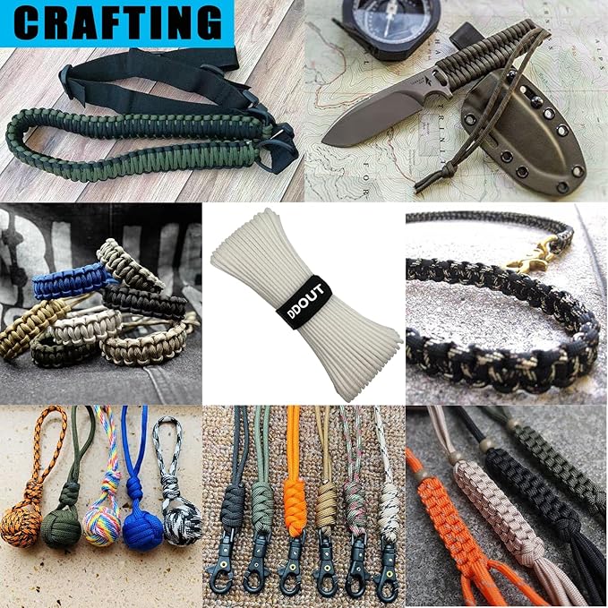 Paracord Nylon Rope White 50FT with 7-Strand Core, 10 Colors and 50/100/200 ft, Type III Parachute Cord 4mm for Camping, Survival, Hiking, DIY, Crafting, Outdoor Utility Rope