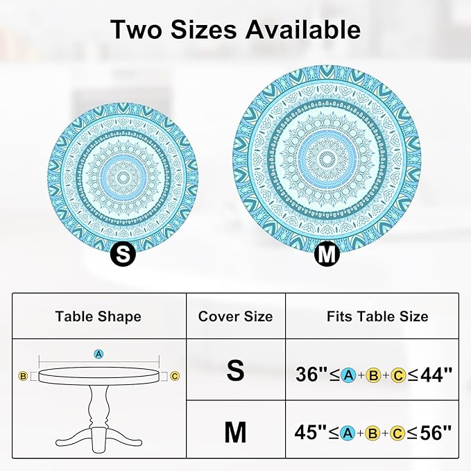 Round Tablecloth Fitted Elastic Table Cover Waterproof Table Cloth for Dinner, Party, Picnic,Camping, Round Table Cover for Indoor Outdoor