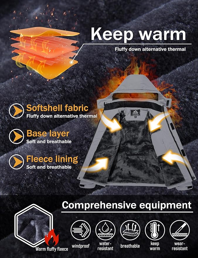 MAGCOMSEN Men's Winter Coats Water Resistant Ski Snow Jacket Warm Fleece Jacket Parka Raincoats With Multi-Pockets