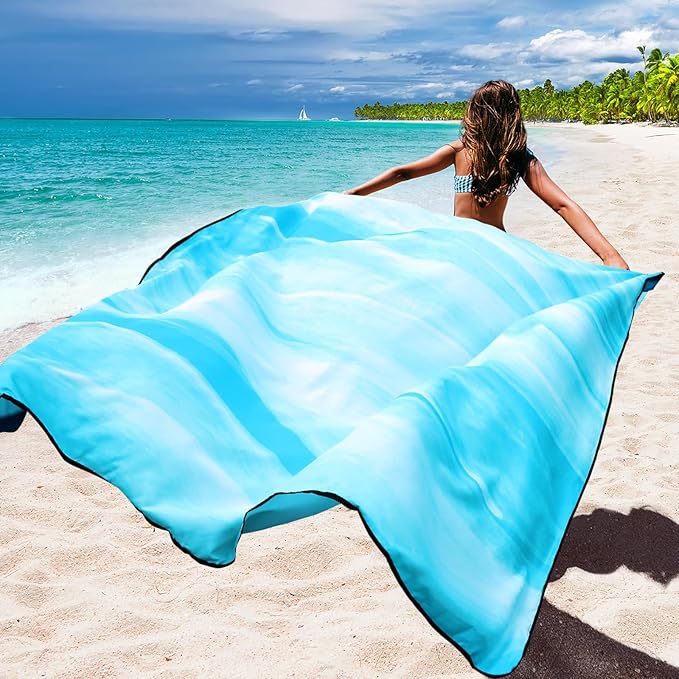 Beach Blanket Waterproof Sandproof Beach Mat 79" X 83"/10'x9'for 2-8 Adults Quick Drying Outdoor Picnic Mat Beach Accessories for Travel, Camping, Hiking