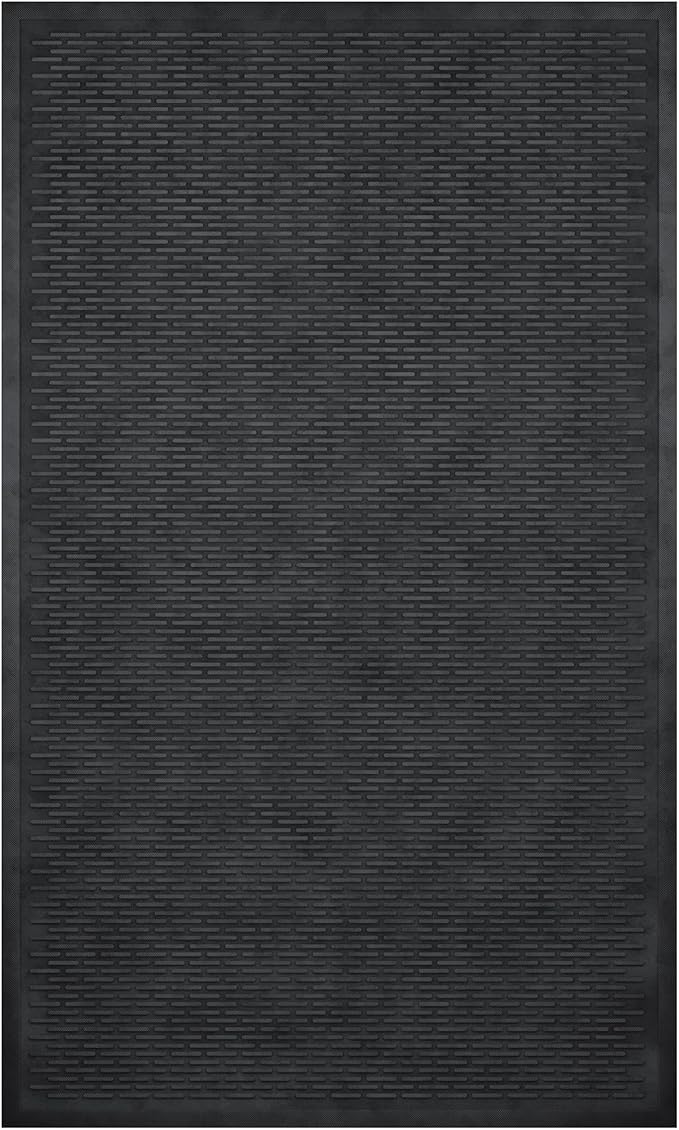 Ottomanson Easy Clean, Waterproof Non-Slip 3x5 Indoor/Outdoor Rubber Doormat, 35" x 60", Black
