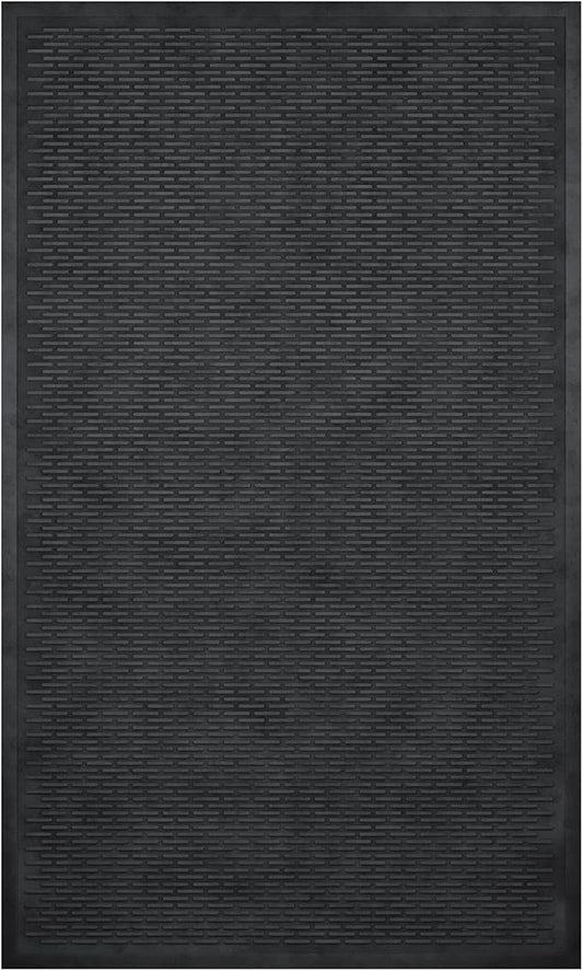 Ottomanson Easy Clean, Waterproof Non-Slip 3x5 Indoor/Outdoor Rubber Doormat, 35" x 60", Black
