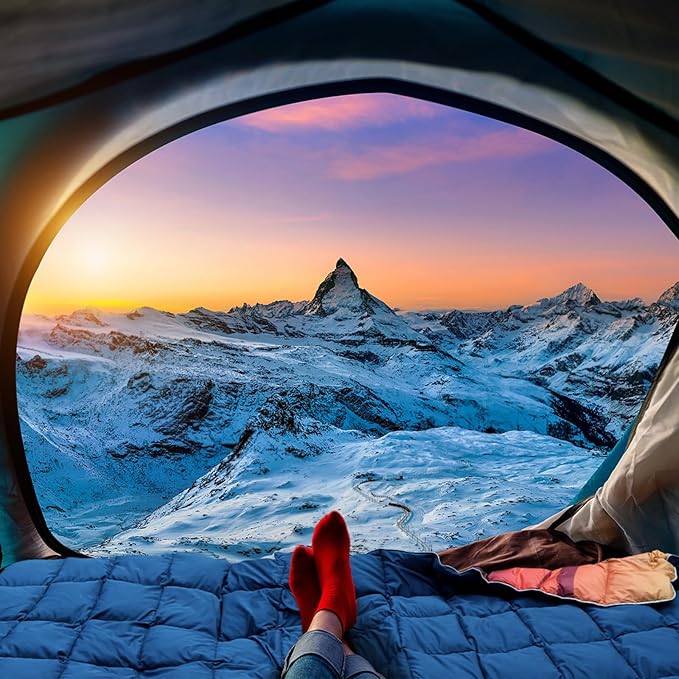 zzlamb Puffy Down Camping Blanket Water-Repellent, Down Throw Travel Blanket Portable for Outdoor, Light Warm Quilt for Couch Plane Car Theater Stadium Picnic RV Backpacking Hammock