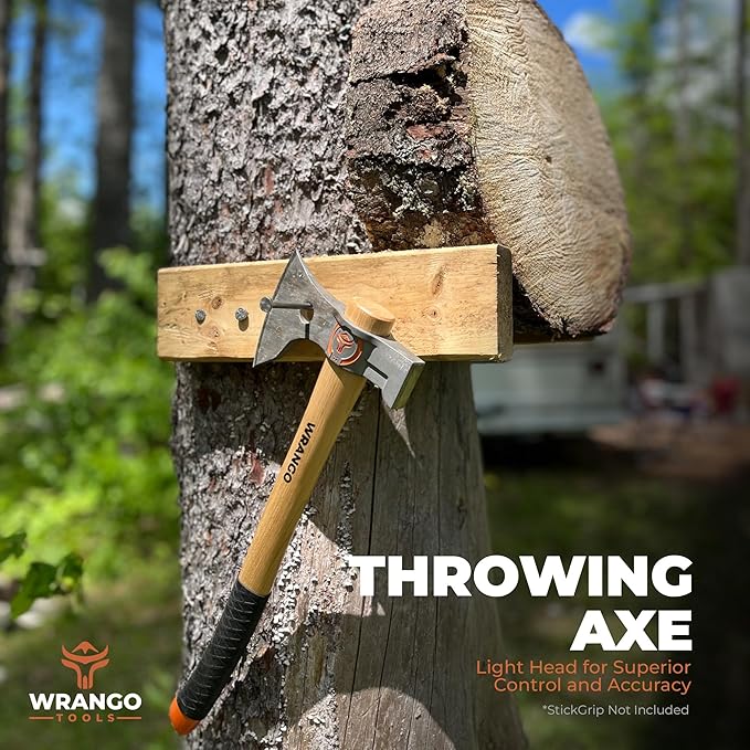 Wrangler Tools - Titanium Camping Axe - 18" & 11.5" Wood Hickory Handles - Tomahawk Axe Hammer End - 2-Piece Slip-Fit Design - Includes Blade Sheath and 2 Handles - Survival Axe