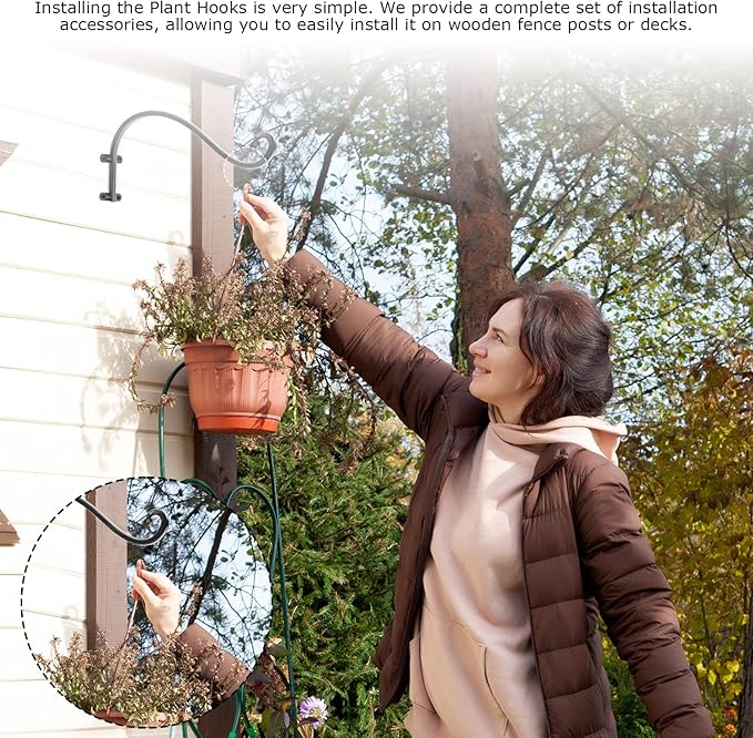 6 Pack Heavy Duty Hanging Plant Bracket, 12 inch Plant Hangers Outdoor, Brackets for Hanging Plants, Black Plant Hanger Bracket for Plants, Baskets, Bird Feeders, Lanterns, and Wind Chimes