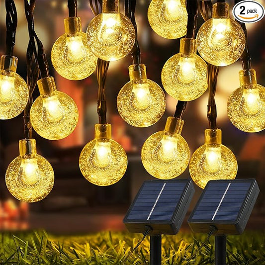 Solar Lights Outdoor Waterproof, 2 Pack Total 120LED 72FT Solar String Lights for Outside with 8 Modes, Outdoor String Lights Crystal Globe Patio Lights for Garden Yard Party Decor (Warm White)