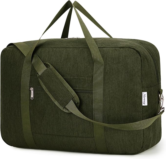 Carry on luaggage 22x14x9 Airlines Approved Foldable Carry on Bag Travel Duffel Packable Duffle Overnight for Women and Men 40L (Army Green)