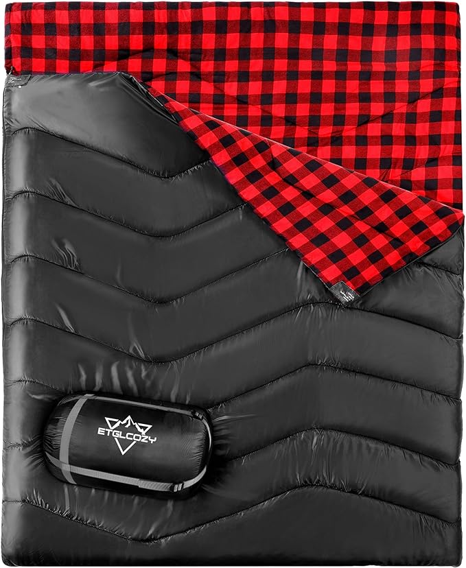 Double Sleeping Bag for Adults Kids, XL Queen Size 2 Person All Season for Warm & Cold Weather, Lightweight Compact with Compression Sack Camping Essentials for Backpacking Hiking