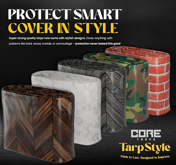 Core Tarps Extreme Heavy Duty 20 Mil Tarp Cover, Waterproof, UV Resistant, Rip and Tear Proof, Poly Tarpaulin with Reinforced Edges for Roof, Camping, Patio, Pool, Boat (Bricks/Black 16′ X 20′)