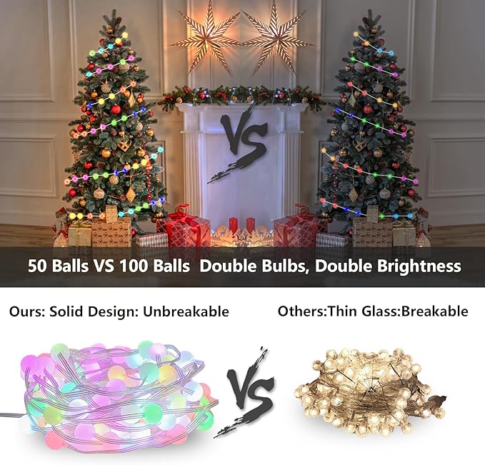 Globe String Lights 100 LED 33FT, Color Changing Fairy Light with Remote & APP Control, RGB Twinkle Lights Outdoor Waterproof USB Music Sync Timer DIY for Bedroom Indoor Garden Party Decorations