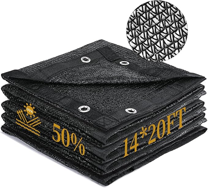 Garden 50% Shade Cloth, 14 x 20 FT Sun Shade Mesh Tarp with Reinforced Grommets, Durable HDPE Material Outdoor Shade Cloth for Plants, Greenhouse, Pergola and Backyard Patio Sunshade