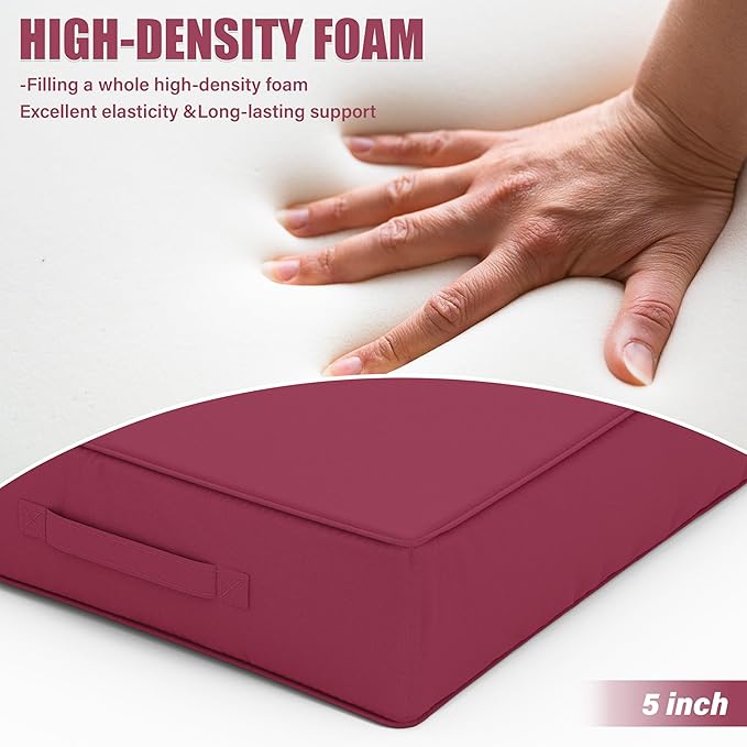 Patio Chair Cushions 24 X 24 X 5 Inch Waterproof Outdoor Seat Cushions for Patio Furniture, Outdoor Sofa Couch Pads with Ties & Handle, Set of 2, Fuchsiared