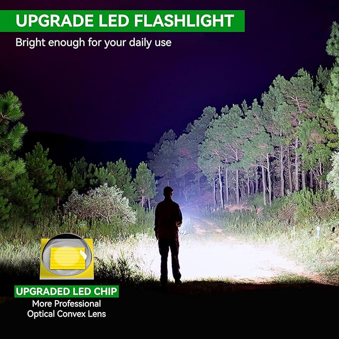 LETMY Tactical Flashlight - 2 Pack Bright Military Grade LED Flashlights High Lumens - Portable Handheld Flash Light, 5 Modes Zoomable Waterproof Flashlights for Home Emergency Camping- Green