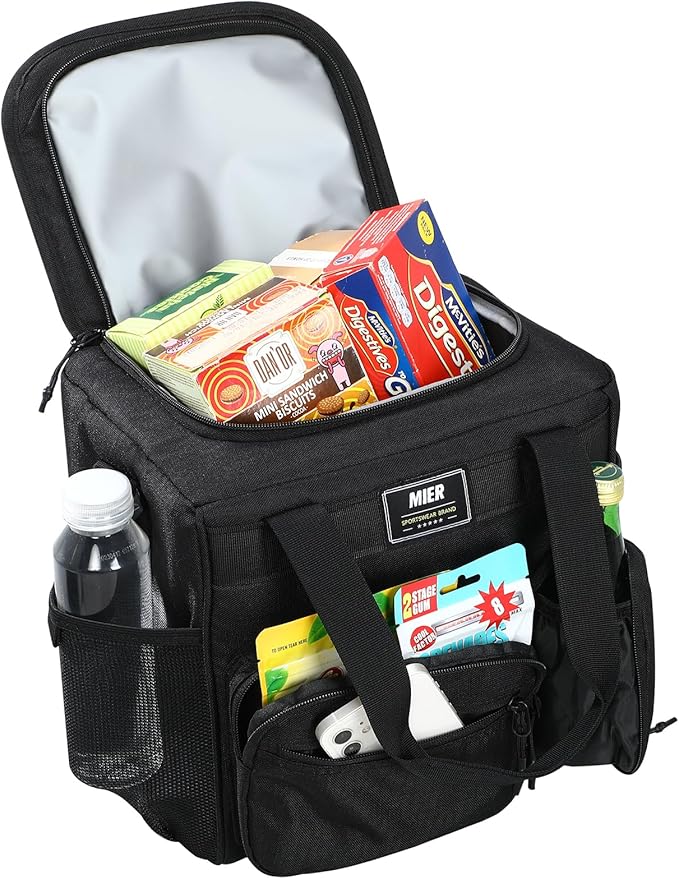 MIER Large Lunch Box for Men Women Adult Insulated Soft Sided Cooler 24 Can Leakproof Lunch Bag Collapsible for Work Travel Camping Beach, 15L (Black-No Luggage Strap)