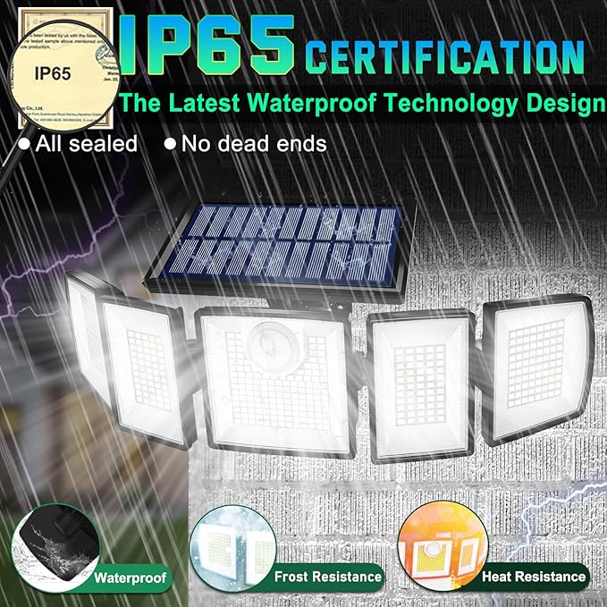 Solar Outdoor Lights Motion Sensor Waterproof - 416 LEDs 3000 Lumens Super Bright Solar Flood Security Light for Porch Yard Patio Garage, 3 Brightness 3 Modes (1 Pack 416LEDs)