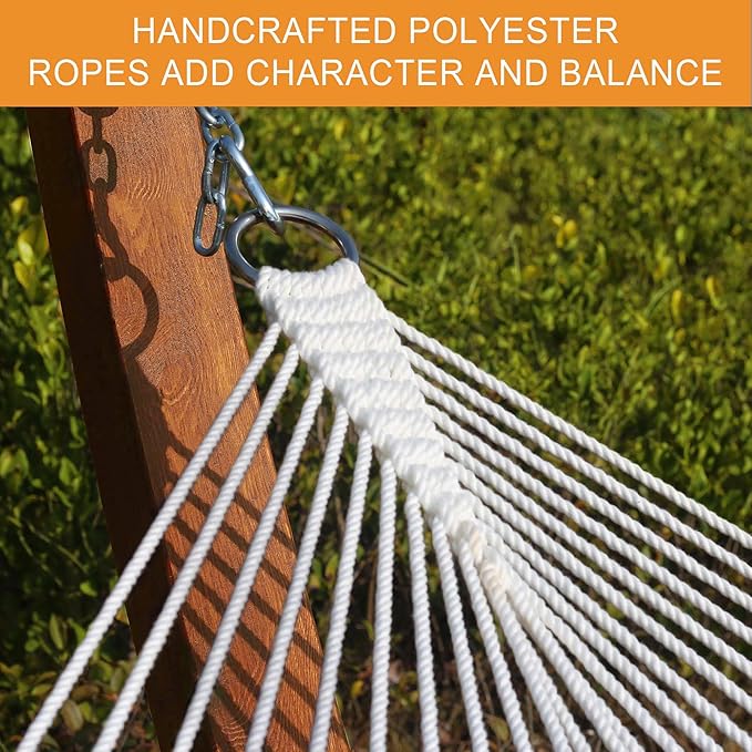 Lazy Daze Hammocks 12 FT Double Rope Hammock and 13 FT Brown Wooden Arc Stand, 2 Person Hand Woven Cotton Hammock with Spreader Bar for Outdoor Patio Poolside, 450 lb Capacity, Natural