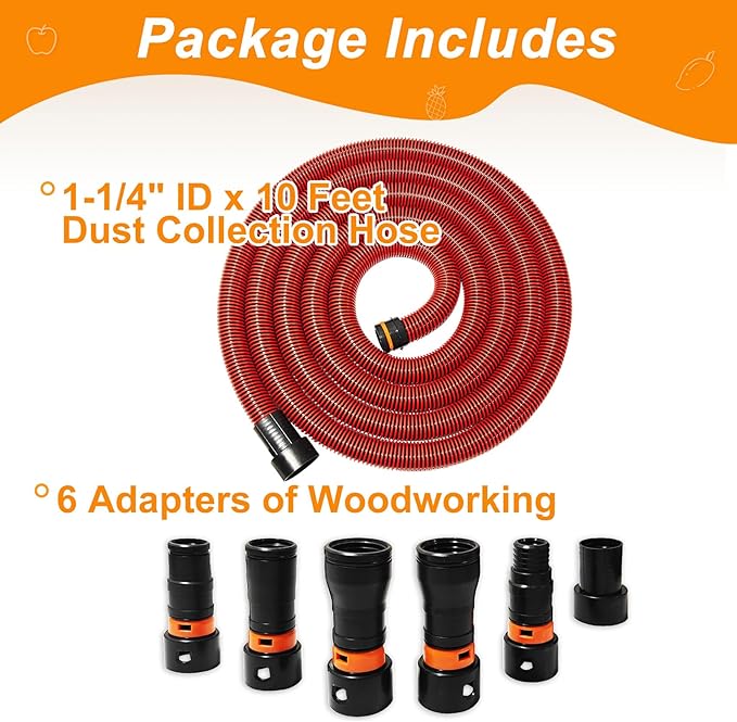 10FT Shop Vac Hose, Dust Collection Hose Kit for Home&Shop Vacuums System with 6 Adapters for Woodworking Power Tool & Sander, Compatible with festool/dewalt/bosch/ryobi/makita, etc Most Multi-Brands