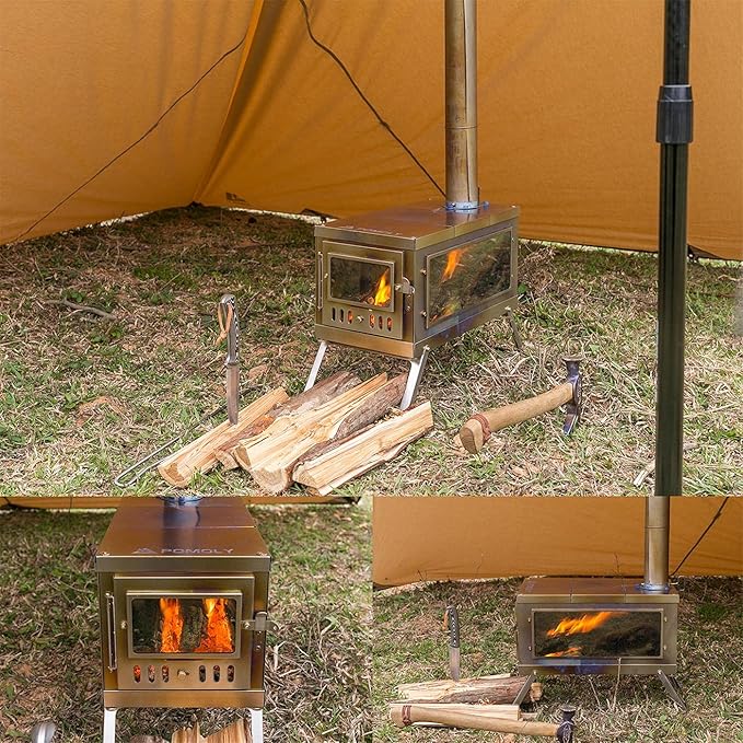 POMOLY Camping Wood Stove Hot Tent Stove, Timber Portable Lightweight Titanium Stove for Hiking, Cooking, Heating (Stove Pipe 9.84ft / 3m)