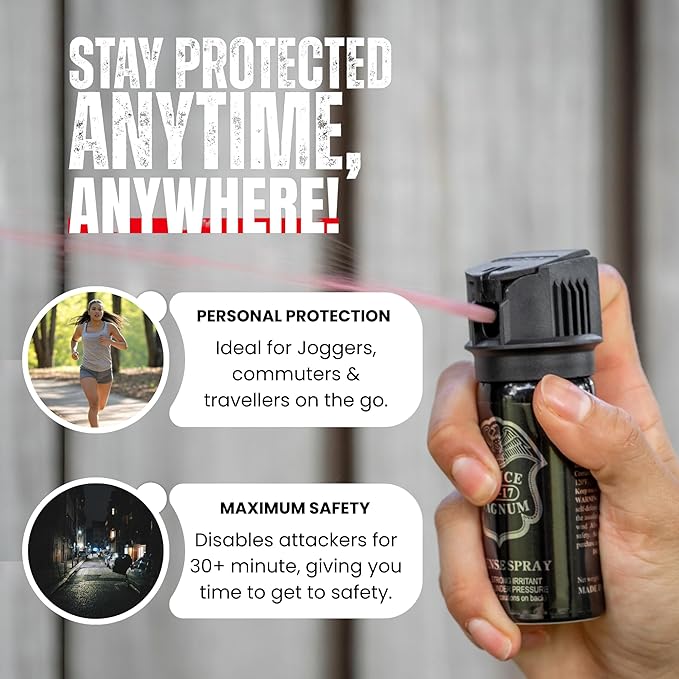 POLICE MAGNUM Pepper Spray Self Defense- Max Strength- 16ft Range- Portable Law Enforcement Unit - Made in The USA - 1 Pack 2oz Flip Top