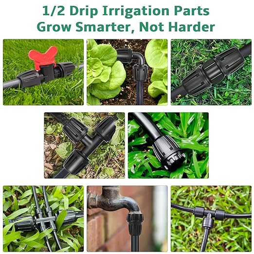 240FT Drip Irrigation System for Garden 2025 New Drip Irrigation Parts Automatic Garden Watering System with 1/2 1/4 Irrigation Tubing, Quick-Connect 1/4 inch Fittings,3 Types of Drip Emitters