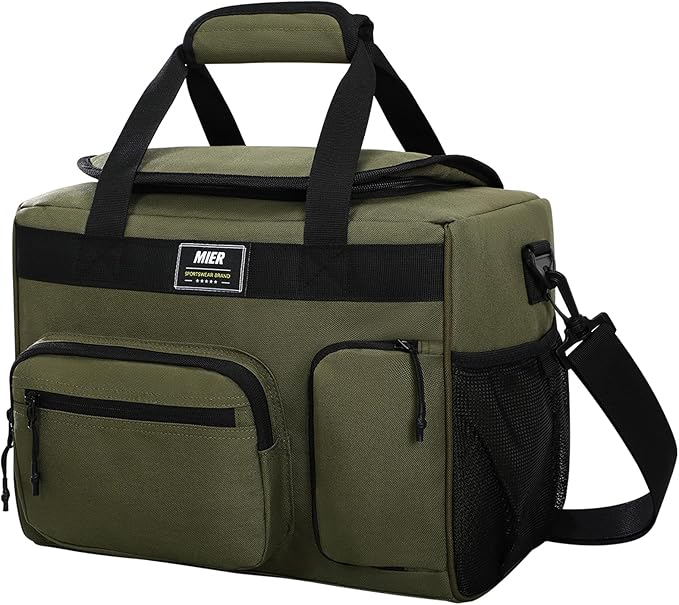 MIER Large Lunch Box for Men Women Adult Insulated Soft Sided Cooler 30 Can Leakproof Lunch Bag Collapsible for Work Travel Camping Beach, 18L (Green-No Luggage Strap)