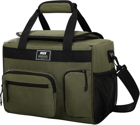 MIER Large Lunch Box for Men Women Adult Insulated Soft Sided Cooler 30 Can Leakproof Lunch Bag Collapsible for Work Travel Camping Beach, 18L (Green-No Luggage Strap)