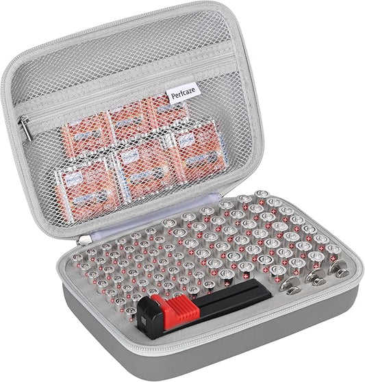 Battery Storage Case for AA AAA Button Cells, Battery Organizer Case, for 3 Batteries Variety Pack 88 Batteries Mesh Bag (Batteries Not Included) (GREY)