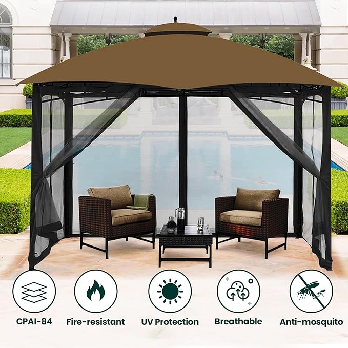 Gazebo Universal Replacement Mosquito Netting, 10' x 12' Outdoor Canopy Net Screen 4-Panel Sidewall Curtain, with Zippers, Easy to Install, Fit for Most Gazebo 10x12 Canopy, Black