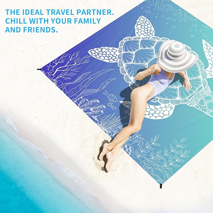 BYDOLL Beach Blanket Waterproof Sandproof 78''×81'' Suits1-4 Adults Compact Lightweight Oversized Sand-Free Blanket Large Picnic Mat for Beach Travel Camping Hiking