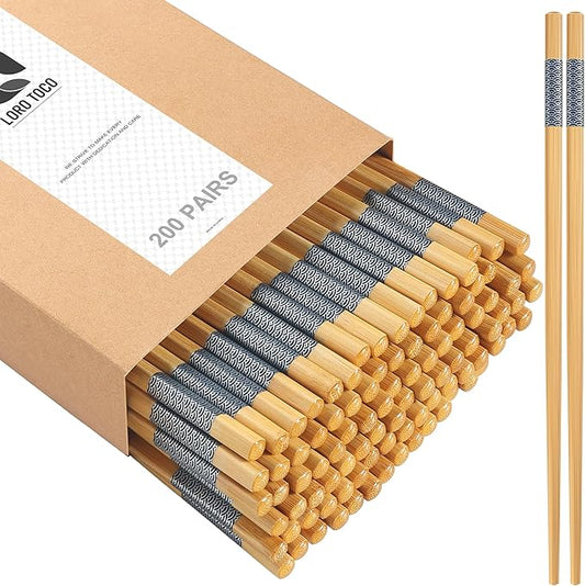 200 Pairs Bamboo Chopsticks Disposable | Reusable | Separated | Bulk | Chinese | -（9.45in）