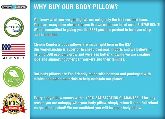 Xtreme Comforts Memory Foam Body Pillow for Side, Back & Stomach Sleepers - Allergy-Friendly Pillows for Sleeping with Shredded Memory Foam (Body Pillow)