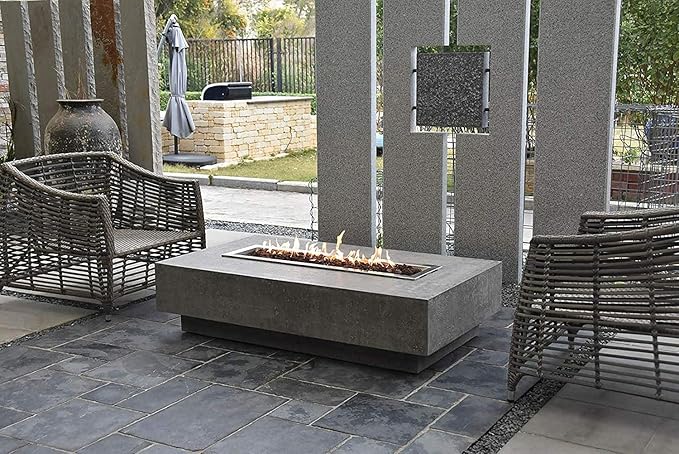 Elementi | Hampton Gas Fire Pit Cast Concrete 56" Rectangular Fire Table, Outdoor Fire Pit Electronic Ignition | Canvas Cover, Lava Rock Included | Light Gray (Natural Gas)