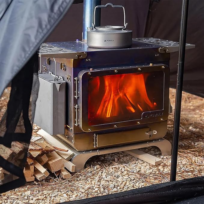 POMOLY Camping Tent Stove Wood Stove, Lumberjack Titanium Wood Burning Stove for Hiking, Cooking, Heating