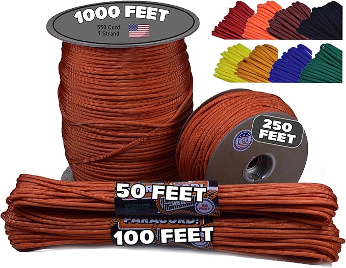 BORED? PARACORD! 550 lb Paracord - Ideal for Crafting, Camping, DIY Projects, Active & Military Outdoors - Strong Survival Rope - Tactical Parachute Cord Type III - International Orange 50 Feet