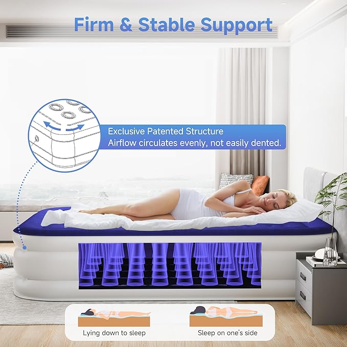 Air Mattress Twin with Built-in Pump 18", Comfortable Self-Inflating Air Mattress with High-Speed Pump, Durable Blow Up Mattress Twin with Storage Bag for Guests, Camping, Travel