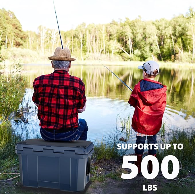 Hard Cooler, Insulated Ice Chest Box Holds Ice for More Days, Portable Cooler with Handle, Cup Holders, Double Latches for Camping Drink, Beach, Picnic, Fishing, Boat, Barbecue