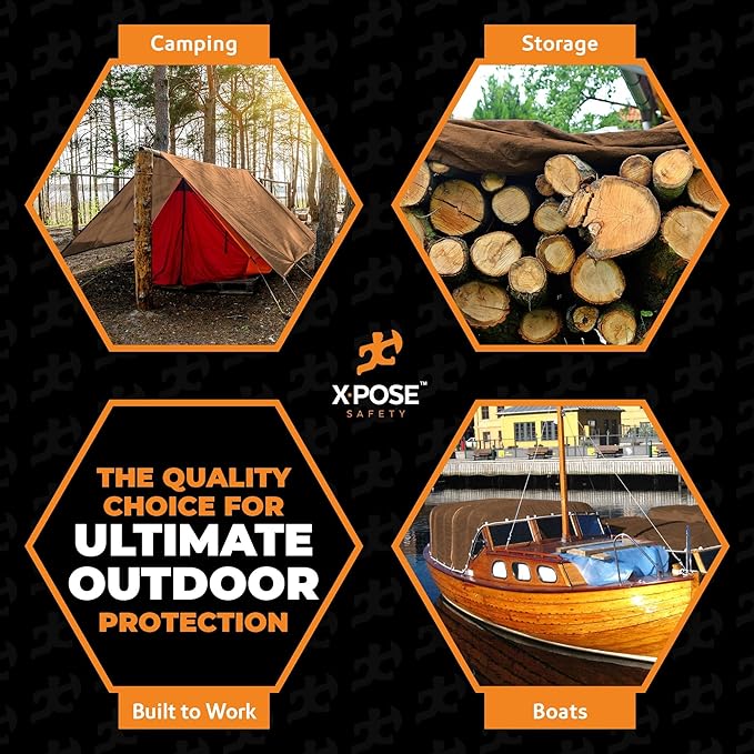 Multipurpose Protective Cover Brown Poly Tarp 12' x 20' - Durable, Water Resistant, Weather Resistant - 5 Mil Thick Polyethylene - by Xpose Safety