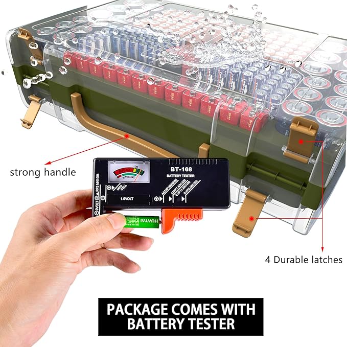 Large Capacity 269 Battery Organizer Storage Case with Tester, Double-Side Battery Holder Container for AA AAA AAAA C D 9V Lithium 3V CR123 CR2032 CR1632 18650 Batteries(Box Only) (Green)