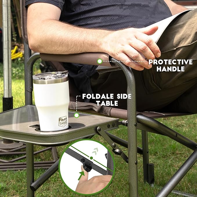 TIMBER RIDGE Aluminum Oversized Camping Chair, Lightweight Portable Directors Chair with Side Table Detachable Side Pocket for Outdoor Camping, Lawn, Picnic, Support 400lbs Tan 2 Pack