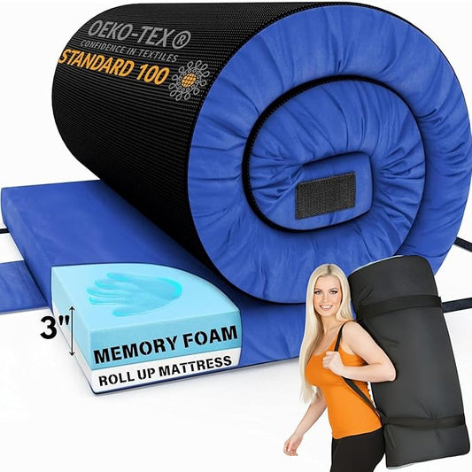 Hazli Matrix Comfort-Cell Memory Foam Camping Mattress Pad - Portable Foam Sleeping Pad for Camping - Roll up Sleeping Mat for Adults - Floor Mattress Guest Floor Bed for Sleepover, Car SUV Cot