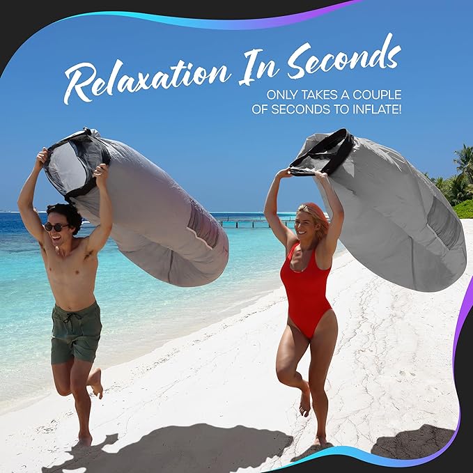 Nevlers Inflatable Lounger | 210T Polyester Inflatable Chair | No-Pump Blow Up Couch | Camping Couch Air Sofa Bed w/ 450 lbs. Cap., Pockets & Matching Bag | Use as Inflatable Couch for Adults & Kids