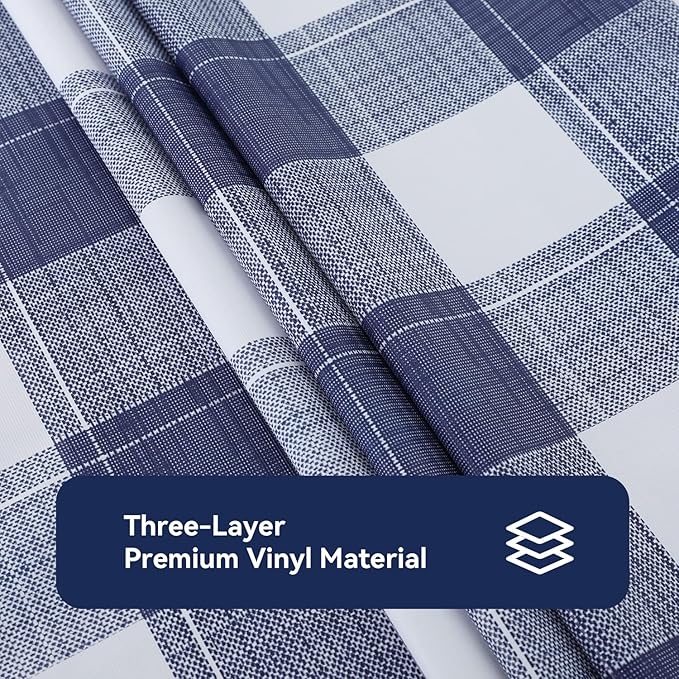 Romanstile Rectangle Plastic Tablecloth, 100% Waterproof Oil-Proof Checkered PVC Table Cloths, Heavy Duty Vinyl Table Covers for Dining, Camping, Picnic, Outdoor - 52 x 70 Inch, Blue Checkered