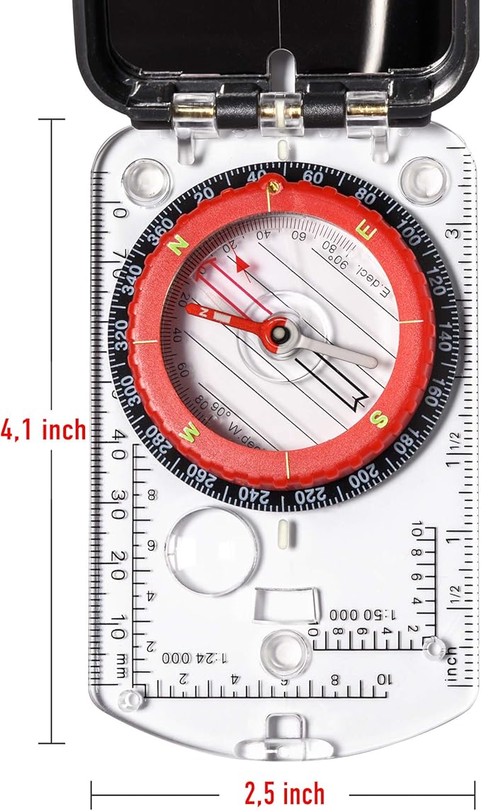 Boy Scout Sighting Compass - Adjustable Declination Mirror, Compass Base Plate, Orienteering & Hiking Navigation - Military Grade, Backpacking & Camping Tool