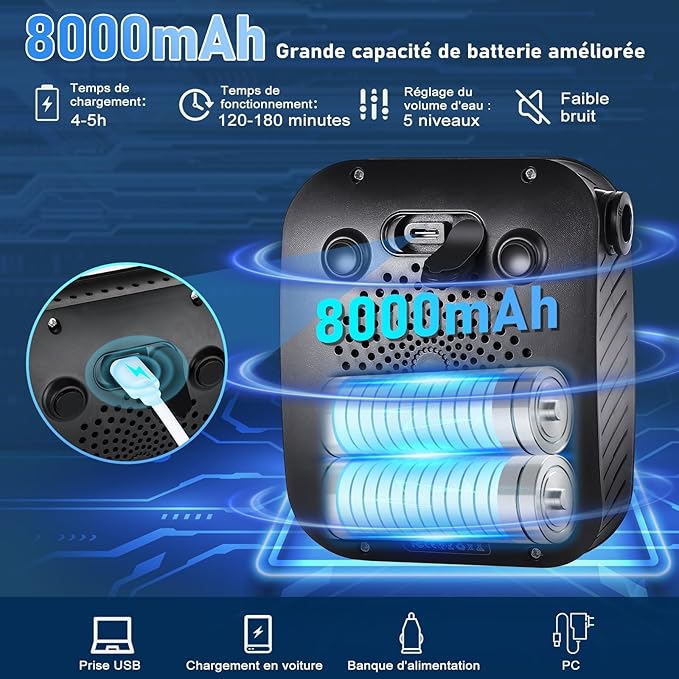 Portable Shower for Camping, [Upgraded] Spopal 8000mAh Rechargeable Camping Shower with 5 Adjustable Speeds, 4 Spray Modes, LED Display, IPX8 Waterproof Outdoor Shower Kit for Hiking, Travel, Car, Pet