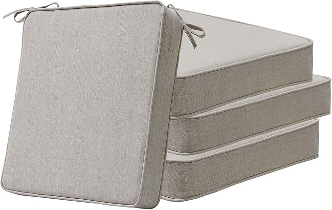 Sunbrella Square Corner Seat Cushions, 18.5" x 16" x 3", Set of 4, Indoor Outdoor Water Repellent Universal Chair Pads with Ties for Patio Furniture, Garden Dining Chairs, Specrtum Pebble